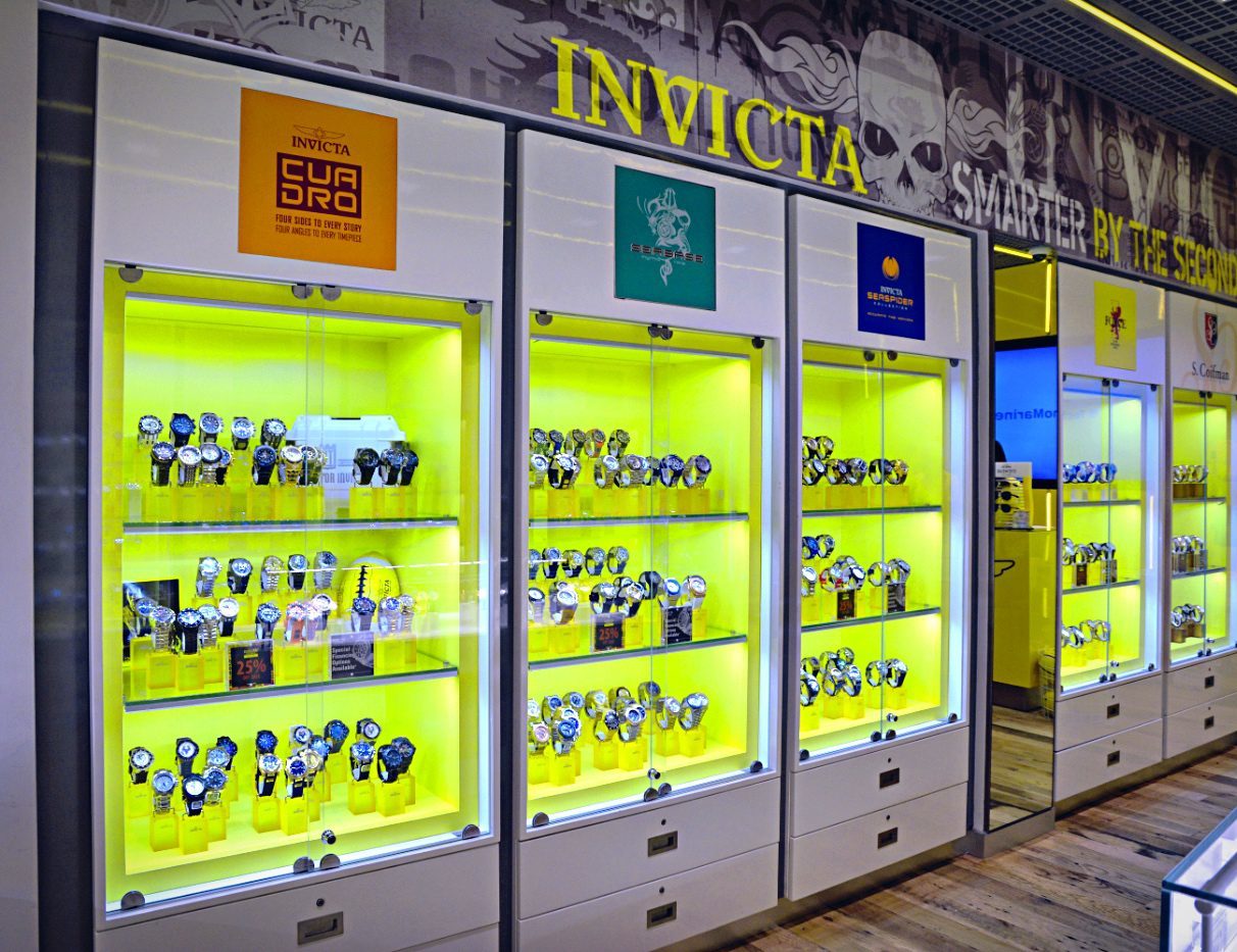 custom wall display for Invicta by Visual Millwork